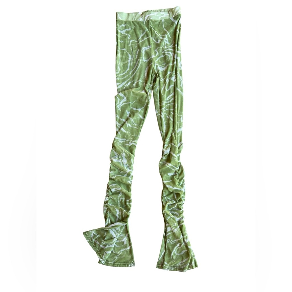 BADDIEVILLE High-Rise Green Mesh Ruched M Pants Clubwear Sexy Sheer Made in USA